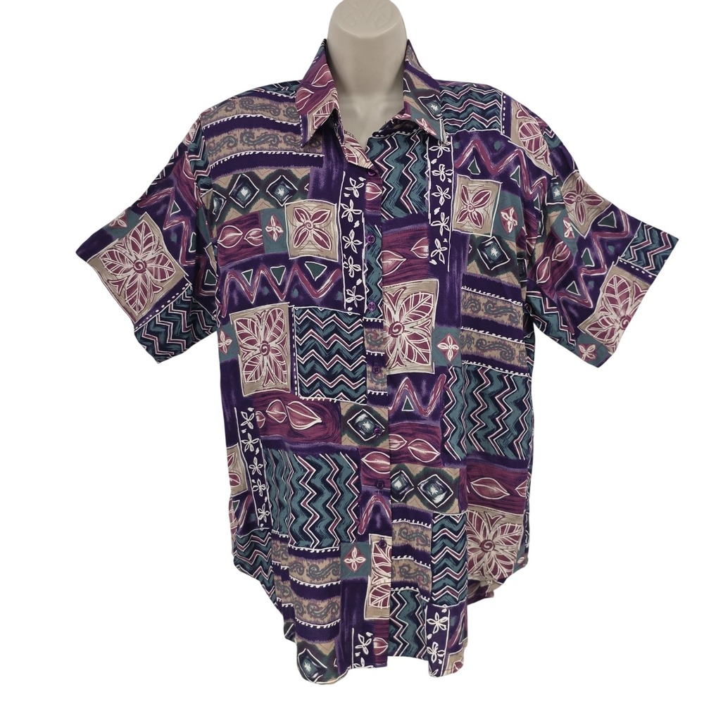 VTG Deadstock 80s 90s‎ Resort Top Jeri Marque Women L Purple USA Coastal Grandma